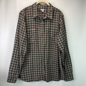 L.L. Bean Flannel Shirt Women’s Large 100% Cotton Green Plaid Button Down